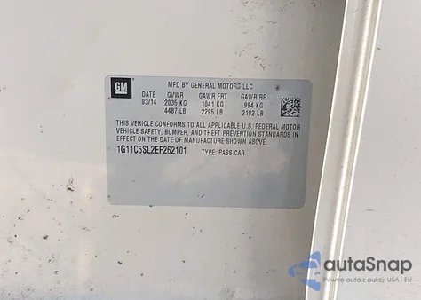 2014 Chevrolet Malibu 1Lt z USA, uszkodzony, nr VIN 1G11C5SL2EF262101